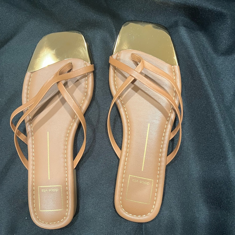 Dolce Vita Gold and Tan Strappy Sandals